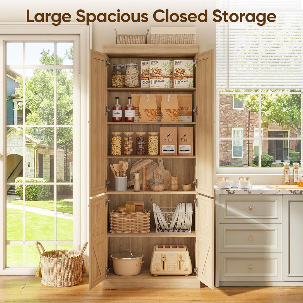 Vyre 70.8" Tall Kitchen Pantry Cabinet with Doors, Farmhouse Modular Storage Cabinet with 4-Tier Adjustable Shelves, Large Storage Cabinet for Kitchen or Living Room, Set of 3, Brown
