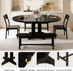 iPormis 5-Piece Round Dining Table Set for 4-6, 59" Extendable Dining Room Table Set with 2 Ergonomic Chairs & 2 Benches, Oval Modern Dinette Table with Metal Frame & MDF Board, Space-Saving, Black