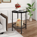 Recaceik Round Coffee Table and End Table Set of 3 with Storage, Modern Vintage Black Coffee Table and Side Table for Living Room, Office, Apartment, Small Space