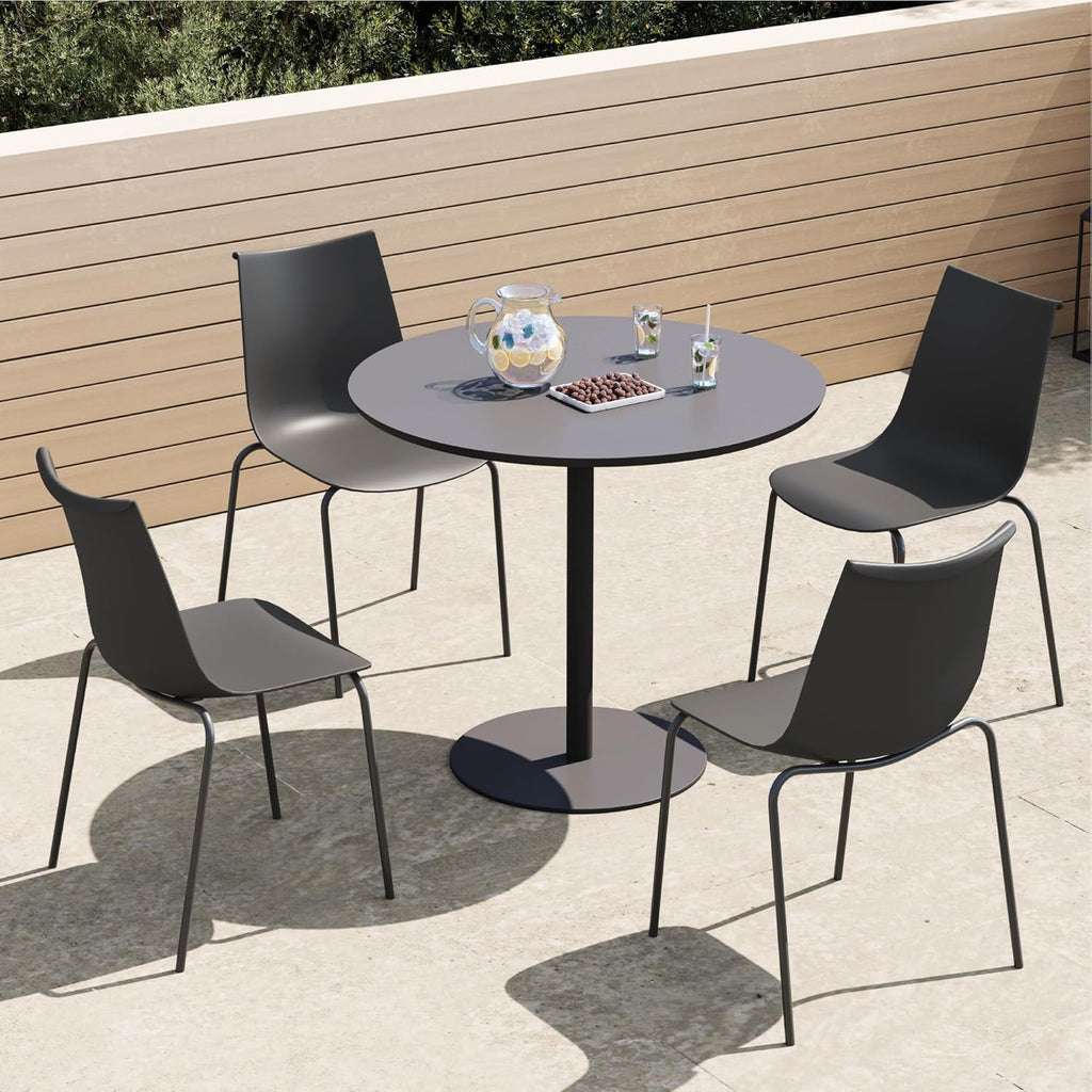 KISLOT Dining Chairs Set of 4, Plastic Outdoor Dining Room Chairs with Metal Legs, PP Anti-UV Stackable Patio Chairs with Ergonomic Back & Curved Seat for Kitchen Swimming Pool, Easy Assembly, Black