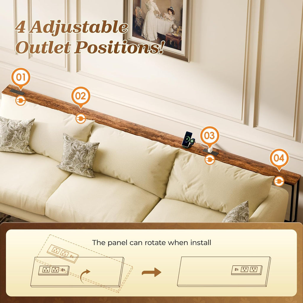 SUPERJARE 110.2 Inch Sofa Table with 2 Power Outlets and USB-C Port | 5.9 Inch Narrow Console Table with Storage, Extra-Long, for Entryway Hallway Couch Behind Sofa, Small Spaces, Rustic Brown