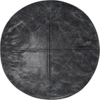 SIMPLIHOME Connor 18" Wide Round Pouf in Distressed Black Genuine Leather