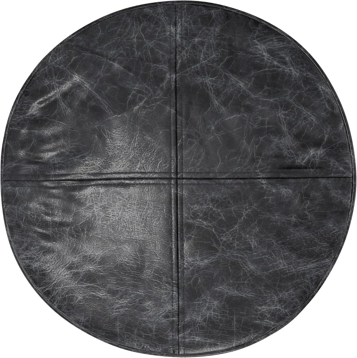 SIMPLIHOME Connor 18" Wide Round Pouf in Distressed Black Genuine Leather
