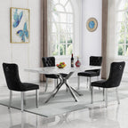 Marble Dining Table for 4 6, 70.8 Inch Rectangular Dining Room Kitchen Tables with Silver Stainless Steel Legs, Modern Luxury Dinner Tables for Kitchen, Living Room, Easy Assembly