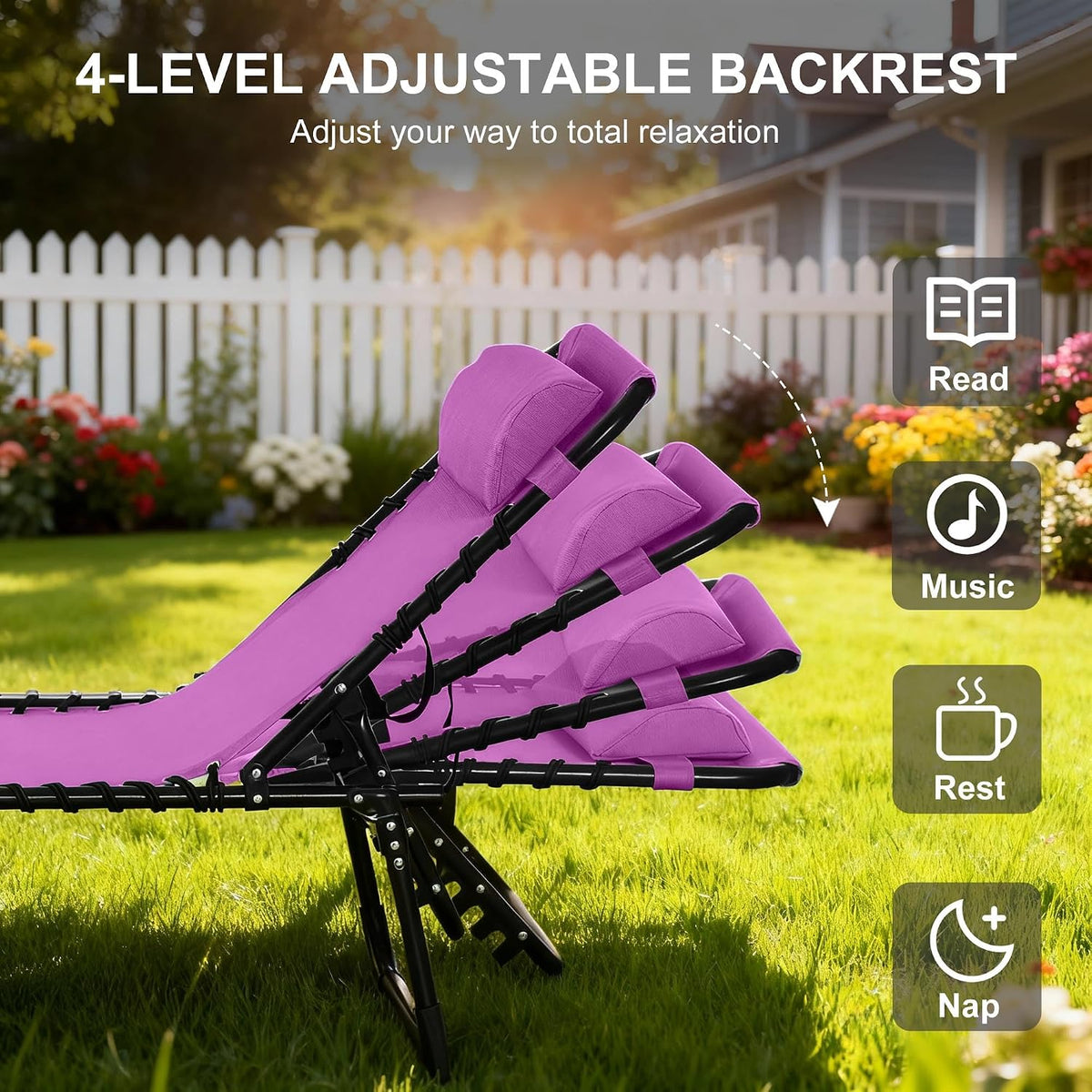 Outsunny Folding Chaise Lounge Chair Outdoor Mesh Seat Purple