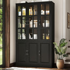 MEISSALIVVE 78.7" Kitchen Pantry Storage Cabinet with LED Lights, Tall Pantry Cabinet with Glass Doors, Kitchen Hutch Utility Pantry, Black (47.2" W x 15.7" D)