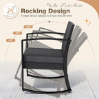 Greesum 3 Pieces Outdoor Furniture Set Patio Bistro Rocking Chairs with Glass Coffee Table for Pool Beach Backyard Balcony Porch Deck Garden, Black