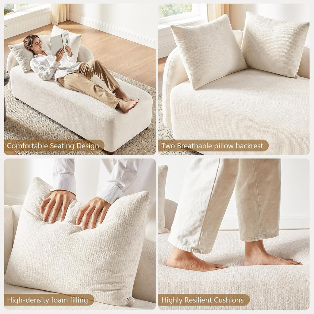 68.9" Chaise Lounge Chair Indoor with Left Facing, Chenille Beige | 2 Throw Pillows, Comfy Reading Chair, Oversized Upholstered Sleeper Chair for Living Room, Bedroom, Apartment