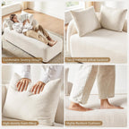 68.9" Chaise Lounge Chair Indoor with Left Facing, Chenille Beige | 2 Throw Pillows, Comfy Reading Chair, Oversized Upholstered Sleeper Chair for Living Room, Bedroom, Apartment