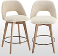Zesthouse Swivel Bar Stools Set of 2, Wood Counter Height Chairs with Backs | 26" Wooden Bar Stools with Distressed Solid Wood Leg, Upholstered Linen Fabric Barstools, Vintage Kitchen Island Chair, Beige