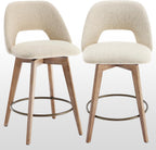Zesthouse Swivel Bar Stools Set of 2, Wood Counter Height Chairs with Backs | 26" Wooden Bar Stools with Distressed Solid Wood Leg, Upholstered Linen Fabric Barstools, Vintage Kitchen Island Chair, Beige