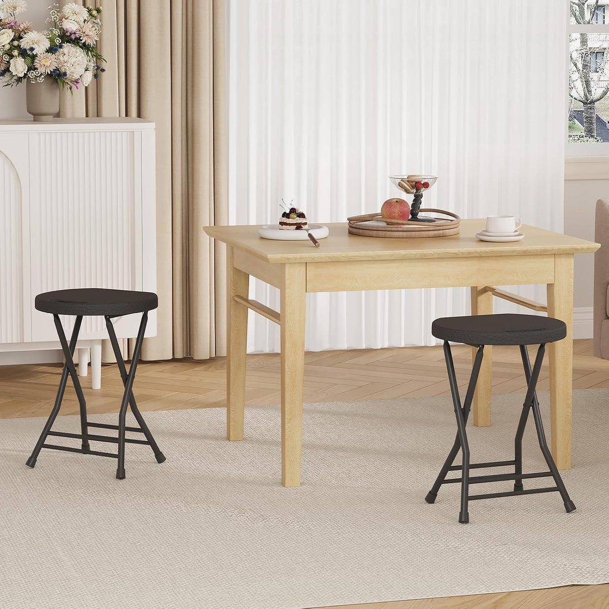 Garvee Folding Stool, Backless 18-Inch Stool, Portable with Handle, Foldable Bar Stool, Anti-Slip Feet, 600Lbs Capacity, for Bar Stools Kitchen Home Indoor and Outdoor Use (Black-12, 18)