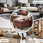 HULALA HOME Genuine Leather Ottoman Coffee Table, Ottoman Foot Rest for Living Room, Brown