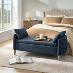 HULALA HOME Storage Bench for Bedroom with Throw Pillows, 59" Large Bedroom Ottoman Bench with Solid Wood Frame, Comfy Upholstered Footstool with Flip-top for Living Room, Entryway, Indigo
