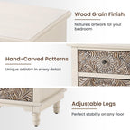 HOMPUS Night Stand Set 2, Vintage Nightstand with Storage, White Nightstand with Flower Pattern, Accent End Table, Bedside Table for Farmhouse, Bedroom, Light Grey Grain