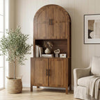 76" Tall Arched Kitchen Pantry,Large Storage Cupboard with Fluted Doors,Microwave Shelf,Modern Wooden Buffet Sideboard,Adjustable Shelves,Cabinet for Dining,Living Room,Walnut