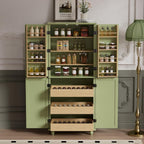 Scurrty Kitchen Pantry Cabinet, 69'' Pantry Storage Cabinet with 4 Doors and Shelves, Farmhouse Kitchen Cabinet with 3 Drawers, Freestanding Wooden Cupboard for Living Room and Dinning Room (Green)