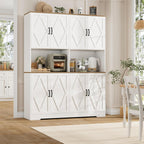 HOSTACK 71" Tall Pantry Cabinet, 55" Wide Kitchen Pantry Storage Cabinet, Large Kitchen Hutch with 2 Microwave Stands, Farmhouse Coffee Bar Station with Doors and Shelves for Dining Room, White