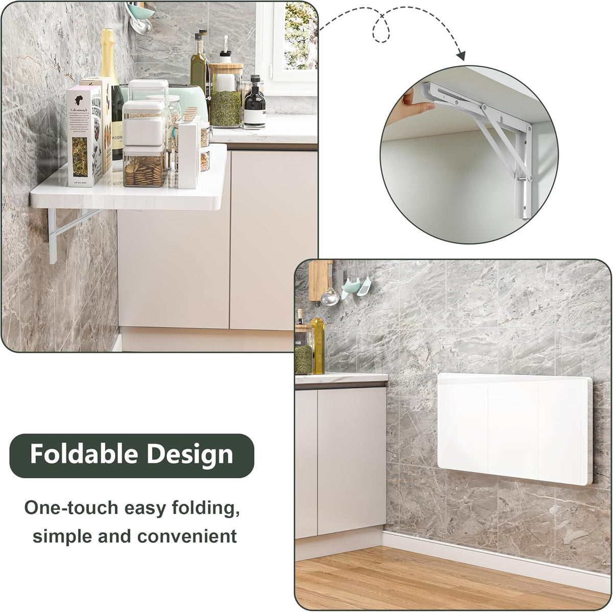 Clikuutory Wall Mounted High Gloss Folding Table, Wall Desk Fold Down for Small Spaces, Folding Workbench for Laundry Room, Home Office, Kitchen, Bedroom, Home Bar, White (31.5"×15.7")