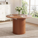 45"-105" Long Extendable Dining Table for 4-10, Mid Century Brown Wood Extendable Kitchen Table with 3 Leaf, Fluted Base for Dining Room, Space Saving (Table Only)