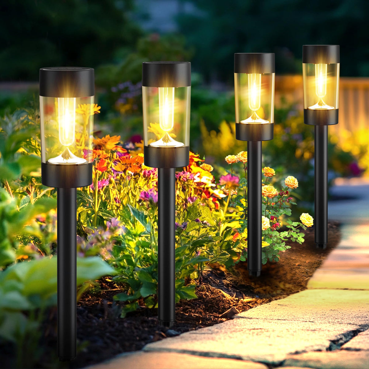 Eyrosa Solar Lights Outdoor, 12 Pack Waterproof Solar Landscape Lighting for Pathway Garden Yard Path Walkway Driveway Lawn Patio Outside Decor, Warm White