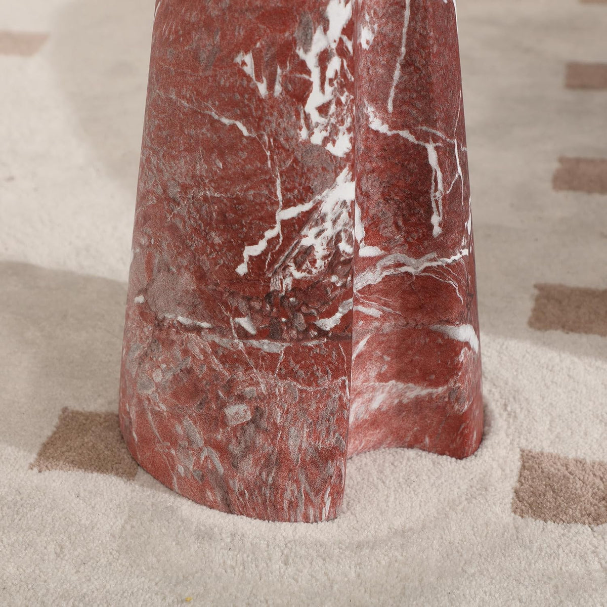 Modern Faux Marble Bedside Table for Living Room, 9" Round Stone Side Table Vintage Night Stand, Small Rustic Red End Table for Drink in Bedroom Apartment Waiting Room, White and Red