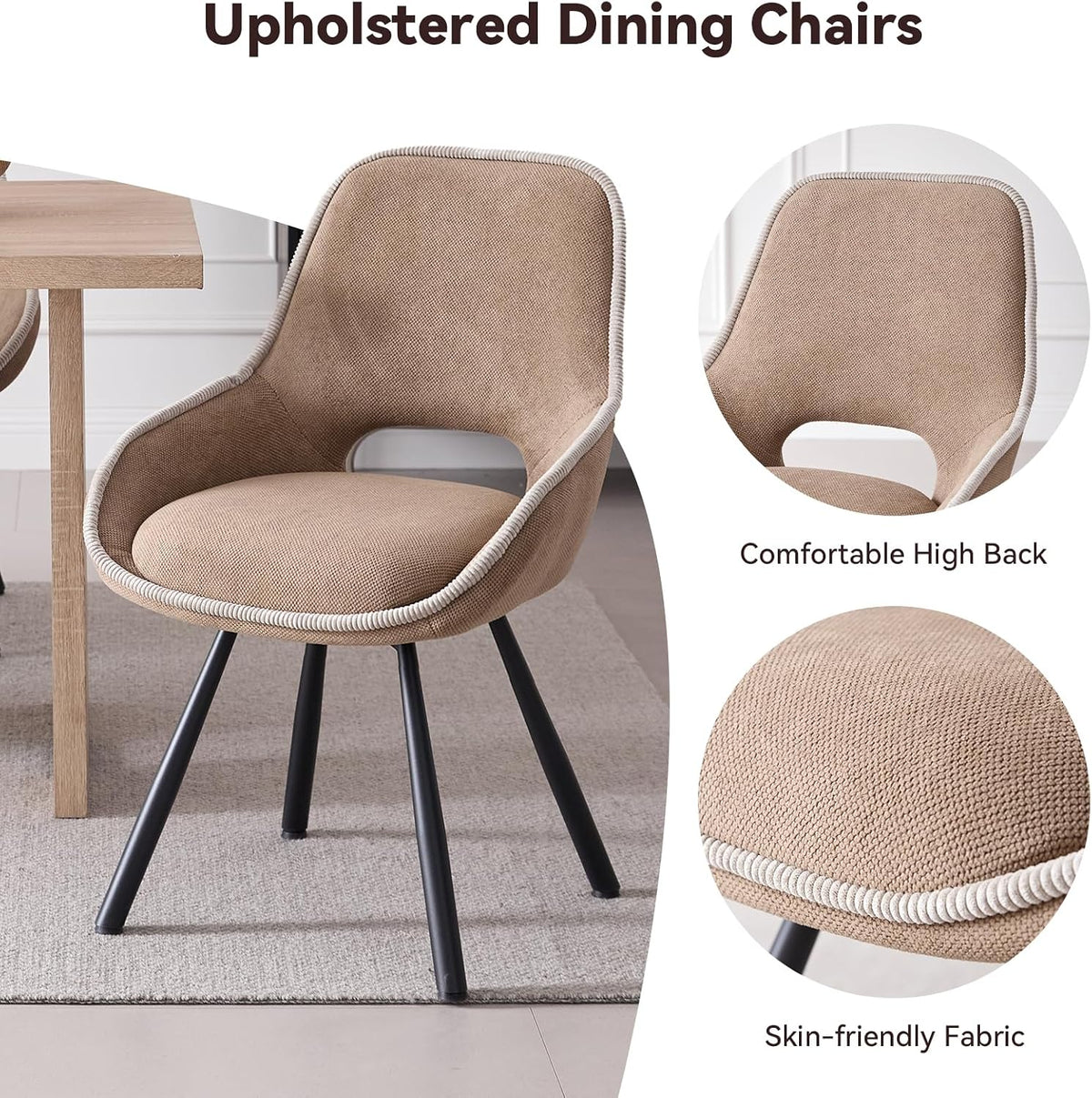 Dining Chair Set of 2, Upholstered 360° Swivel Chairs, Brown | Modern Dining Chairs With Thickened Cushion, Ergonomic Design & Adjustable Foot Pads, for Living Room, Bedroom and Restaurant