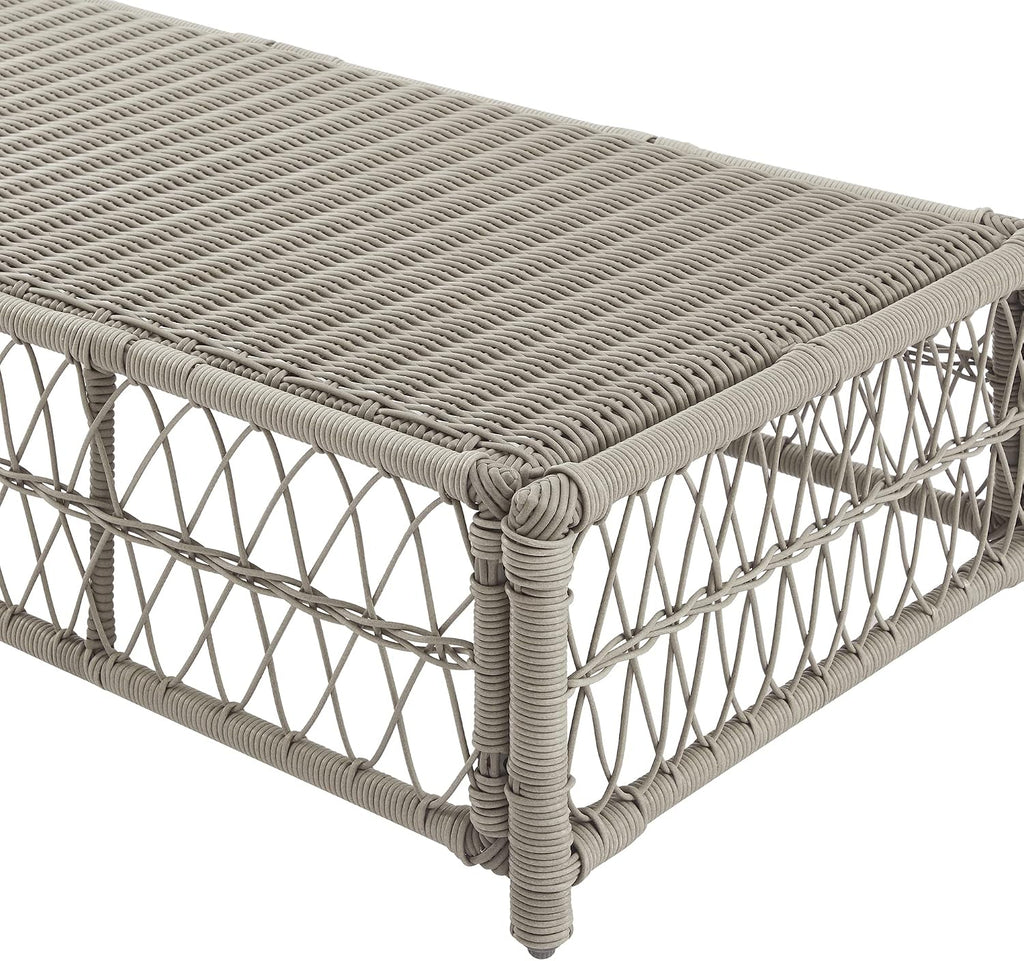 Crosley Furniture Thatcher Wicker Coffee Table and Ottoman Foot Rest for Porch, Deck, Backyard, Driftwood with Creme Cushions