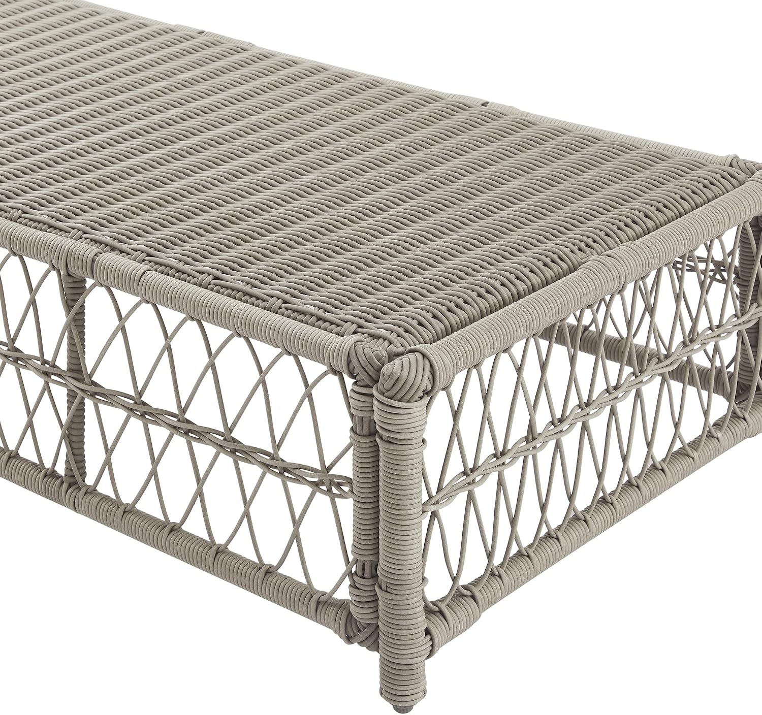 Crosley Furniture Thatcher Wicker Coffee Table and Ottoman Foot Rest for Porch, Deck, Backyard, Driftwood with Creme Cushions