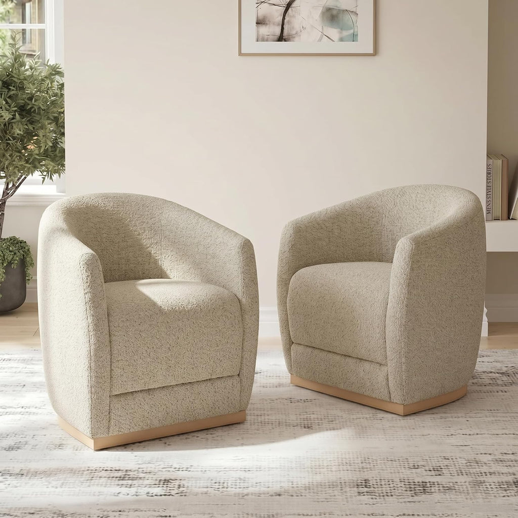 CHITA Upholstered Dining Chairs with Casters Set of 2, Modern Barrel Chair with Backrest & Dual Armrest, Rolling Chairs for Dining Room, Bedroom, Kitchen, Reading Room, Living Room (Oatmeal)