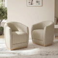 CHITA Upholstered Dining Chairs with Casters Set of 2, Modern Barrel Chair with Backrest & Dual Armrest, Rolling Chairs for Dining Room, Bedroom, Kitchen, Reading Room, Living Room (Oatmeal)