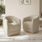 CHITA Upholstered Dining Chairs with Casters Set of 2, Modern Barrel Chair with Backrest & Dual Armrest, Rolling Chairs for Dining Room, Bedroom, Kitchen, Reading Room, Living Room (Oatmeal)