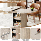 MALOL 47"-63" Extendable Round to Oval Dining Room Table Chairs Set for 4-8, Modern Wooden Kitchen Table and Chairs with Hidden Storage and Fluted Design for Dining Room/Small Space(White and Brown)