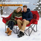 Heated Double Camping Chair, Padded Camping Couch with 3 Heat Levels and 4 Heating Zones, Oversized Camp Loveseat Support 800lbs for Soccer Games, Tailgating, RV Travel, Beach Days（Not Battery）