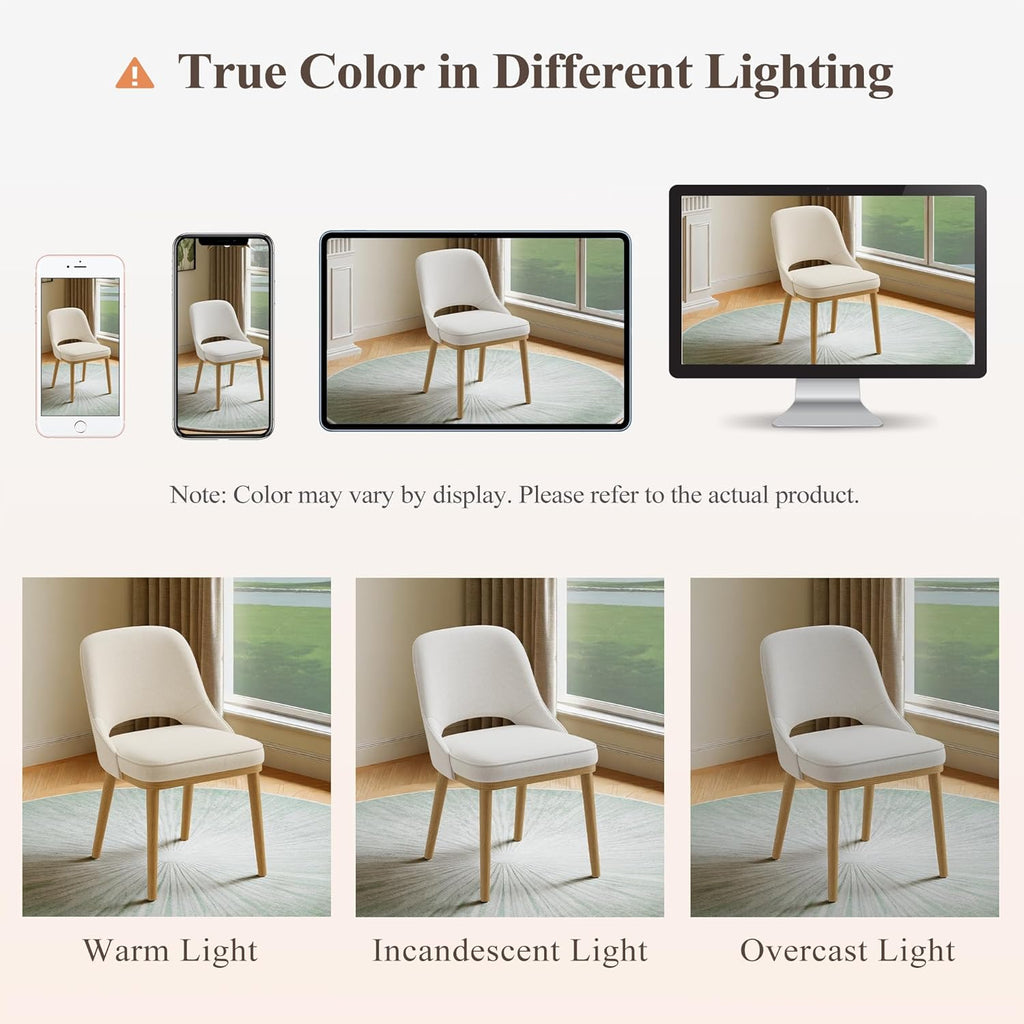 Modern Upholstered Dining Chairs Set of 6, Open Back with Solid Wood Legs, Ergonomic Curved Back Fabric Kitchen Chairs for Dining Room & Kitchen, Living Room Side Chairs, Farmhouse, Beige