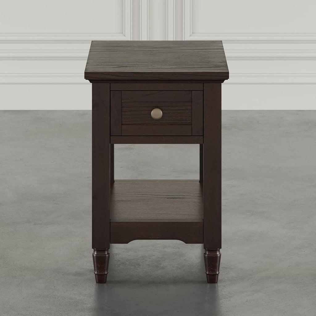 Brentwood Modern Transitional Chairside End Table with Drawer and Storage Shelf,Dark Brown