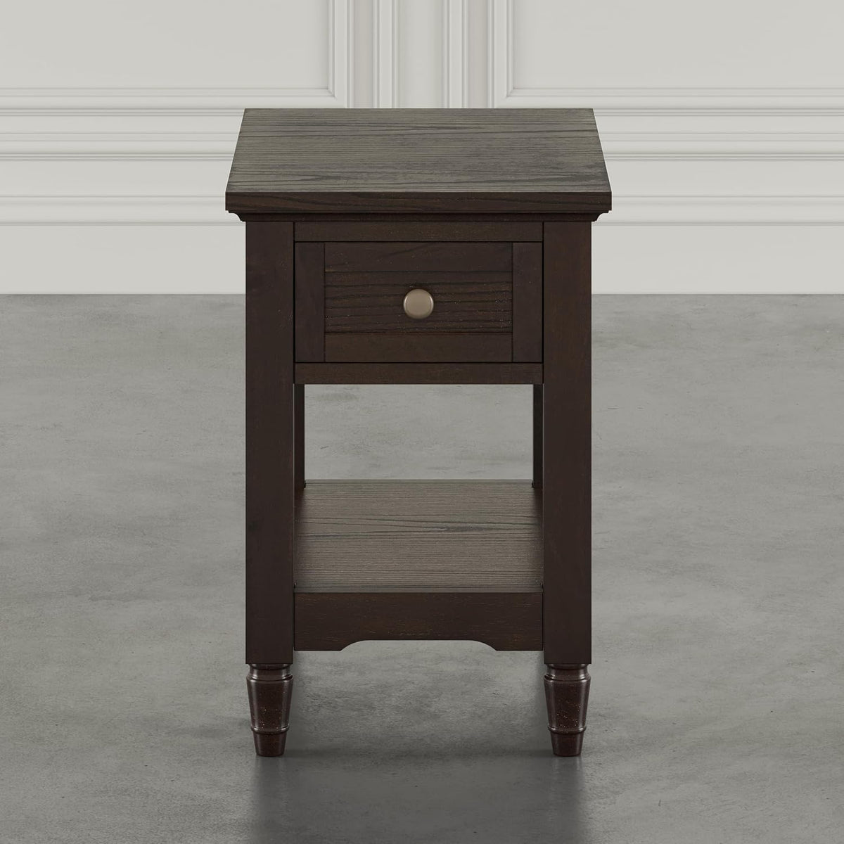 Brentwood Modern Transitional Chairside End Table with Drawer and Storage Shelf,Dark Brown
