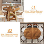 43"-59" Extendable Round Dining Table for 4-8, Transformer Oval Modern Kitchen Table with Removable Leaves Space Saving, Wood Dining Room Table with Storage Shelf for Kitchen, Walnut, Cross Leg
