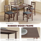 HOMCOM 5-Piece Solid Wood Dining Table Set for 4, Walnut and Gray | Farmhouse Kitchen Table, Upholstered Chairs, Small Space, Dining Room, Breakfast Nook