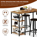 Recaceik Pub Dining Table Set for 2, Table and Bar Stools with 3 Storage Shelves, MDF Board & PU Leather Backrest Chairs, 3 Piece Dining Set for Small Space, Apartment, Kitchen Island, Brown