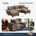PHI VILLA Modular Sofa 5-Seat U Shaped Cloud Couch Sectional with Ottoman