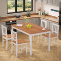 MU 5 Piece Dining Table Set for 4, Rectangular Wood Kitchen Table Chairs Set with Rubber Wood Legs, Space-Saving Farmhouse Dinette Set for Small Space, Dining Room, Apartment, Brown+White