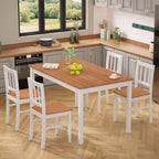 MU 5 Piece Dining Table Set for 4, Rectangular Wood Kitchen Table Chairs Set with Rubber Wood Legs, Space-Saving Farmhouse Dinette Set for Small Space, Dining Room, Apartment, Brown+White