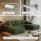 107.7" Sectional Couch Modern Modular U - Shape Corduroy Upholstered Sofa for Living Room - Deep Seat with Chaise and Ottoman(Green, 2 Seater+Right Facing Chaise+Ottoman)