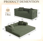 Cloud Couch Futon Sofa Bed, 5-in-1 Convertible Sofa Bed Pull Out Couch Sleeper Sofa Compressed Loveseat, 70" High-Density Sponge & Corduroy Fabric Futon Daybed for Living Room Bedroom(Green)
