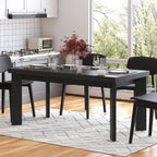 Bigbiglife 63 Inch Dining Table for 6, Indoor Outdoor Dining Table with Wood Legs, Kitchen Table with Large Tabletop, Rectangular Dinner Table for Dining Room, Living Room, Kitchen, Black