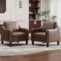 MALOL PU Leather Accent Chair Set of 2, Mid-Century Modern Living Room Armchair Sofa with Removable Cushions & Stitched Armrest Design, Bedroom Chair with Plastic Legs, Chocolate Brown