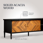 Howizz Lenia 63" Solid Acacia Wood TV Media Console 65 70 75 Inch | Farmhouse Rustic Mid Century Modern TV Stand Living Room, Entertainment Center Storage & Cabinets, Black Brown Teak