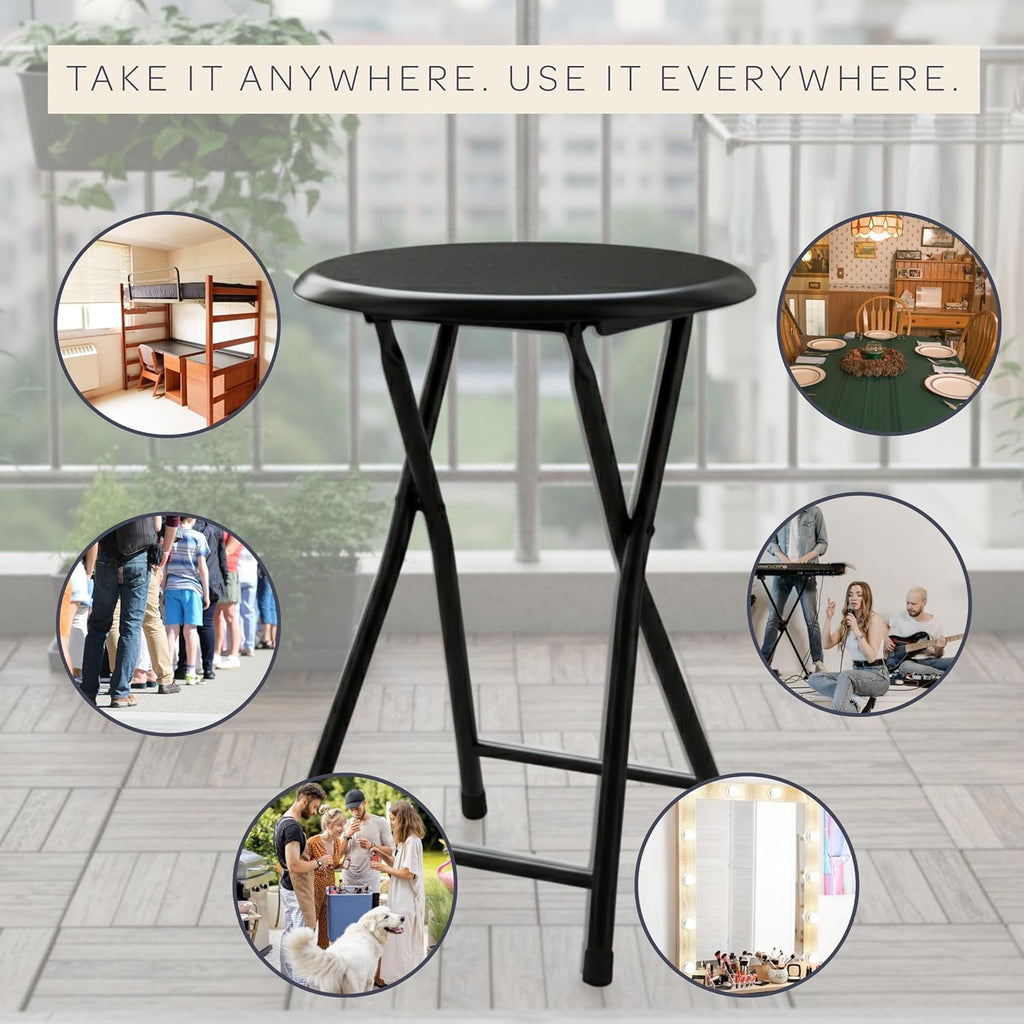Folding Stool - Portable Backless 18-Inch Stool with 225lb Capacity, Single | Collapsible Counter Bar Stools, Compact Folding Chair, for Kitchen or Rec Room, Camping, Indoor and Outdoor by Lavish Home