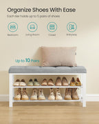 SONGMICS Shoe Bench, Storage Bench, Entryway Bench with Cushion | Shoe Shelf with Seat, Space-Saving, Modern Style, 39.4"W, Dove Gray and Cloud White ULBS579W01